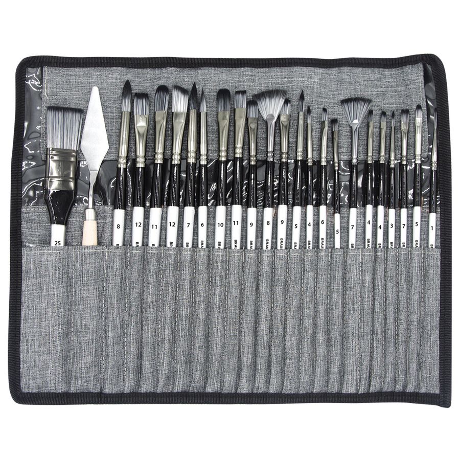 Кисти художественные набор 23 шт., синтетика с мастихином, в пенале, BRAUBERG ART DEBUT