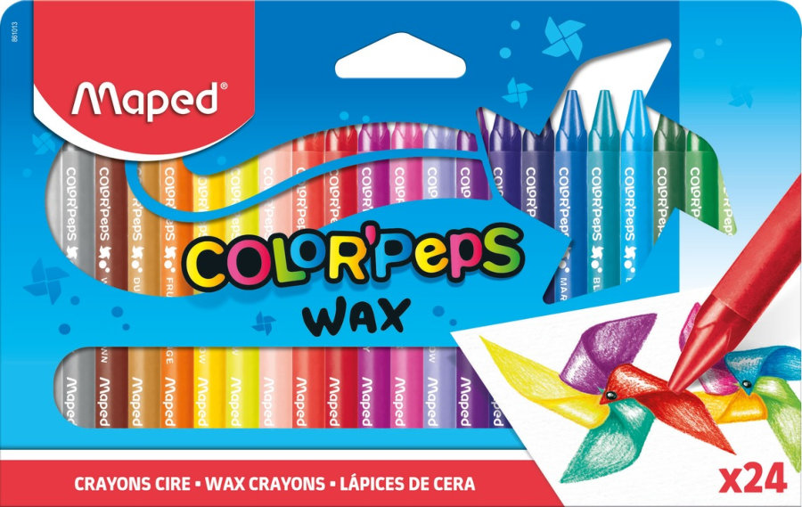 Мелки восковые 24цв. MAPED COLOR'PEPS WAX, треугольный корпус, бум.футляр