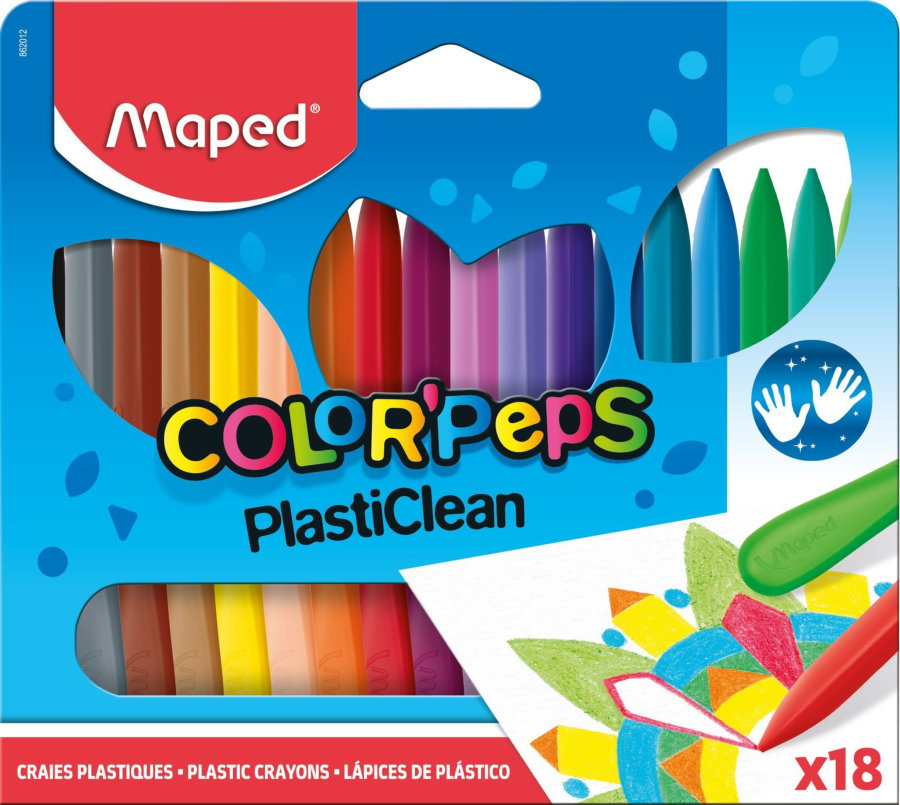 Мелки пластиковые 18 цветов MAPED PLASTICLEAN, в картоне