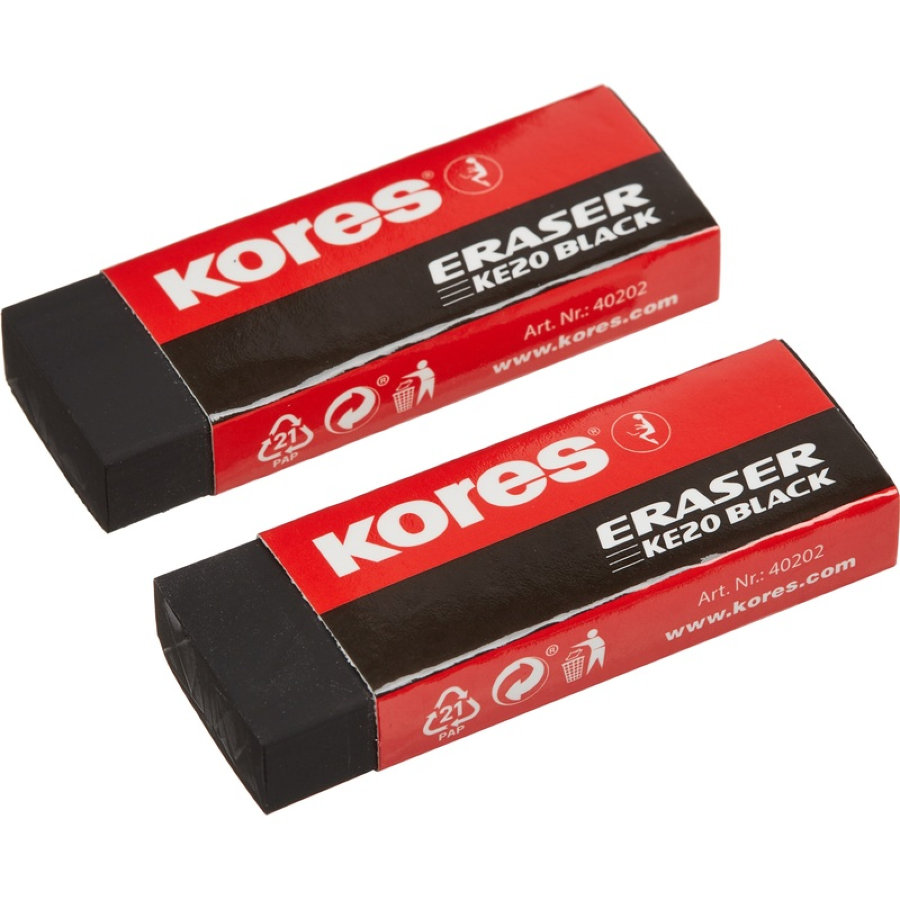 Ластик Kores 2шт/уп, черные '40212