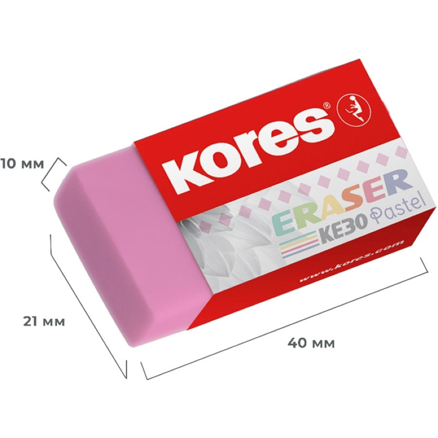 Ластик Kores KE-30 ПВХ прямоугольный 40x21x10 мм (3 шт/уп)