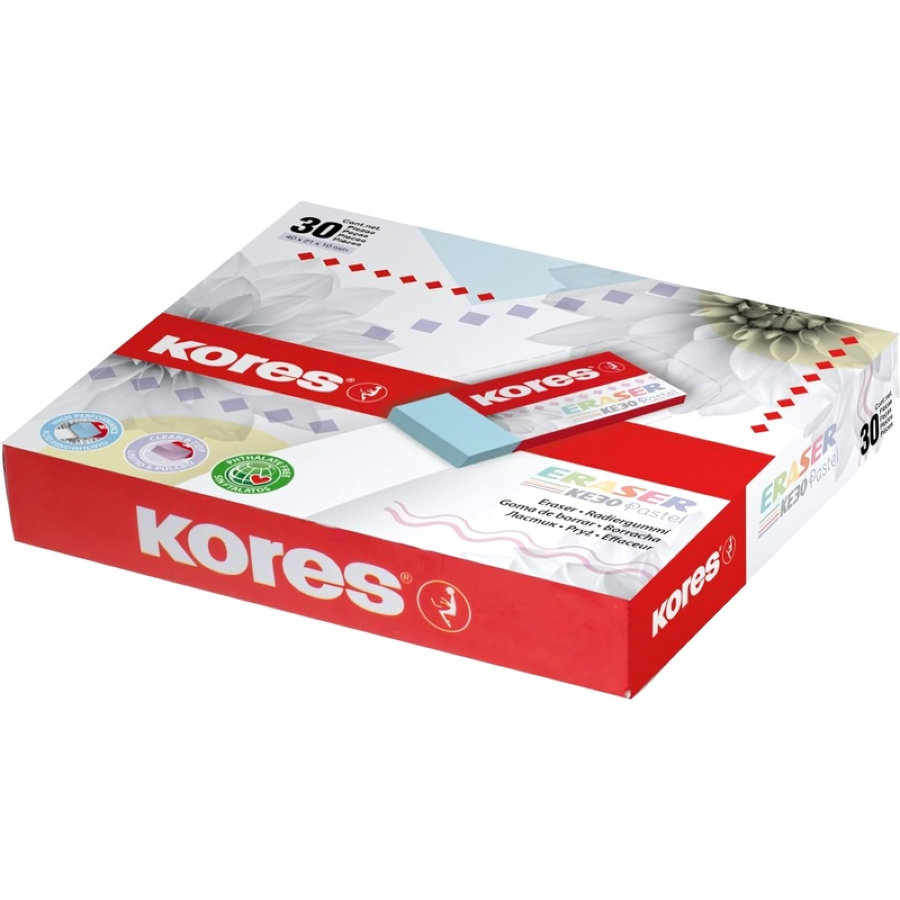 Ластик Kores KE-30 ПВХ прямоугольный 40x21x10 мм (3 шт/уп)