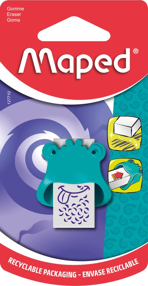 Ластик декорированный в пластиковом футляре в виде монстра, MAPED LITTLE MONSTER, ассорти, в блистере