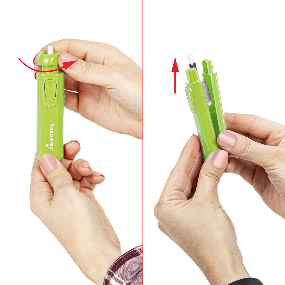 Ластик электрический BRAUBERG JET, питание от 2 батареек ААА, 8 сменных ластиков, салатовый