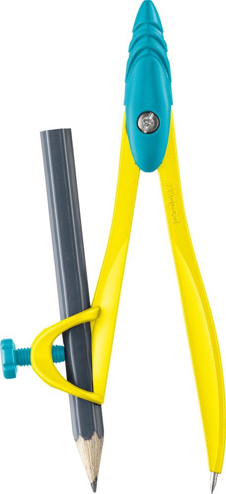 Циркуль из цинкового сплава, MAPED STUDY POP, с эргономичной головкой, с универсальным держателем, в пластиковом футляре, в комплекте карандаш, яркие цвета ассорти