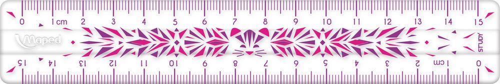 Суперпрочная плоская декорированная линейка, MAPED STUDY UNBREAKABLE FANCY, 15 см, ассорти, в пакете с подвесом