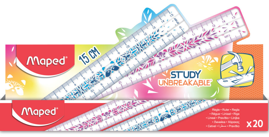 Суперпрочная плоская декорированная линейка, MAPED STUDY UNBREAKABLE FANCY, 15 см, ассорти, в пакете с подвесом