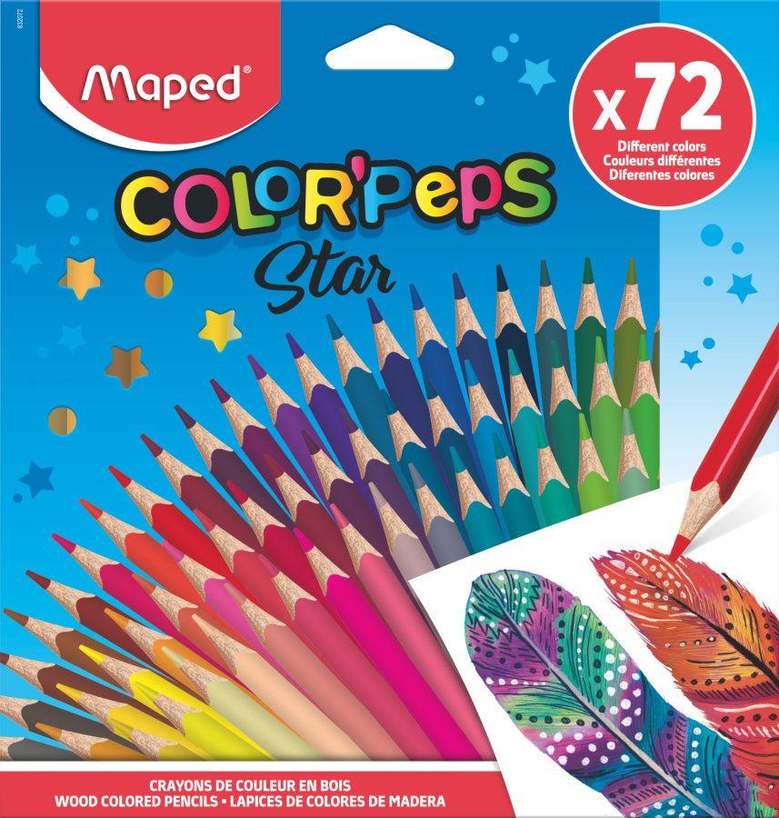 Карандаши цветные из американской липы, MAPED COLOR′PEPS STAR, треугольные, ударопрочный грифель, в картонном футляре, 72 цвета, в картонной коробке
