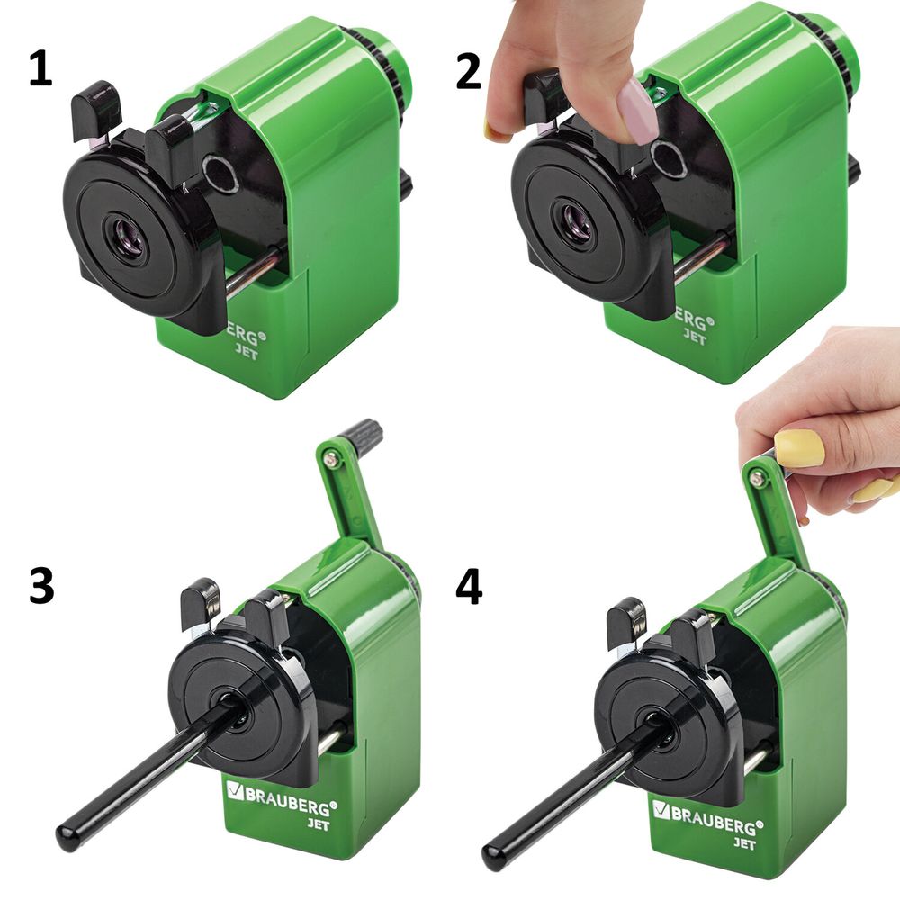 Точилка механическая BRAUBERG "JET", металлический механизм, корпус зеленый