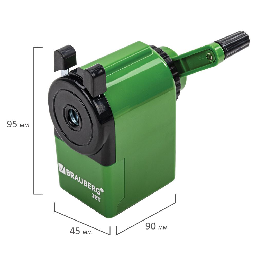 Точилка механическая BRAUBERG "JET", металлический механизм, корпус зеленый