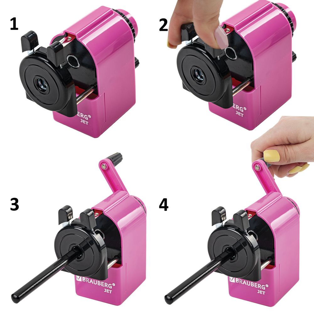 Точилка механическая BRAUBERG "JET", металлический механизм, корпус розовый