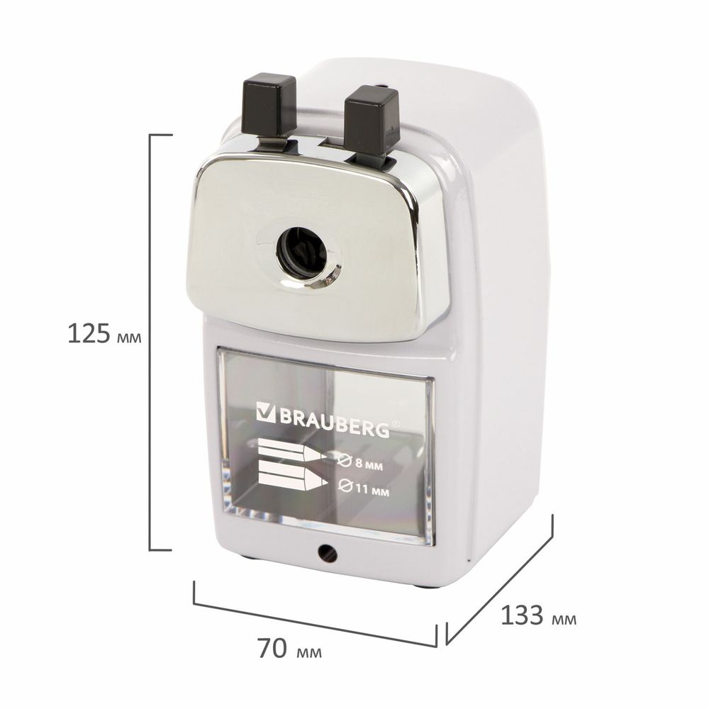 Точилка механическая BRAUBERG "METALLIC-X", для ч/гр и цветных карандашей (в том числе утолщенных), крепление, металлический корпус