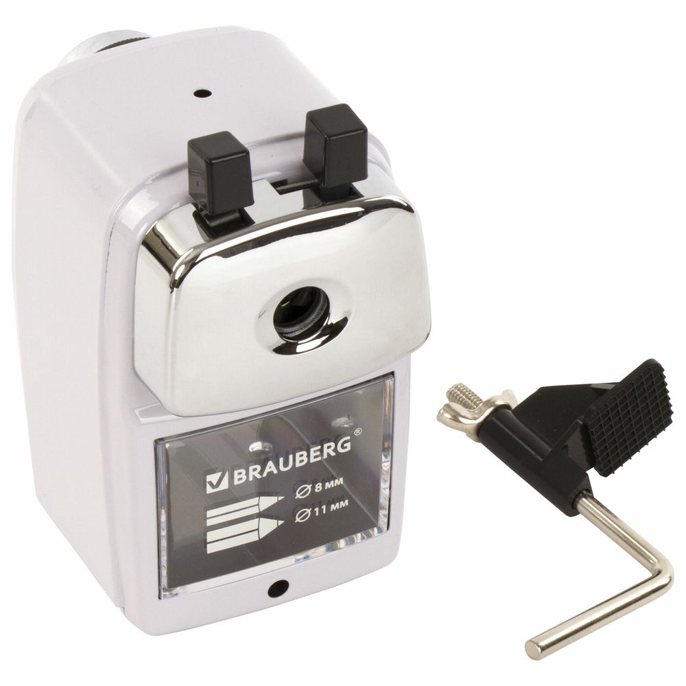 Точилка механическая BRAUBERG "METALLIC-X", для ч/гр и цветных карандашей (в том числе утолщенных), крепление, металлический корпус