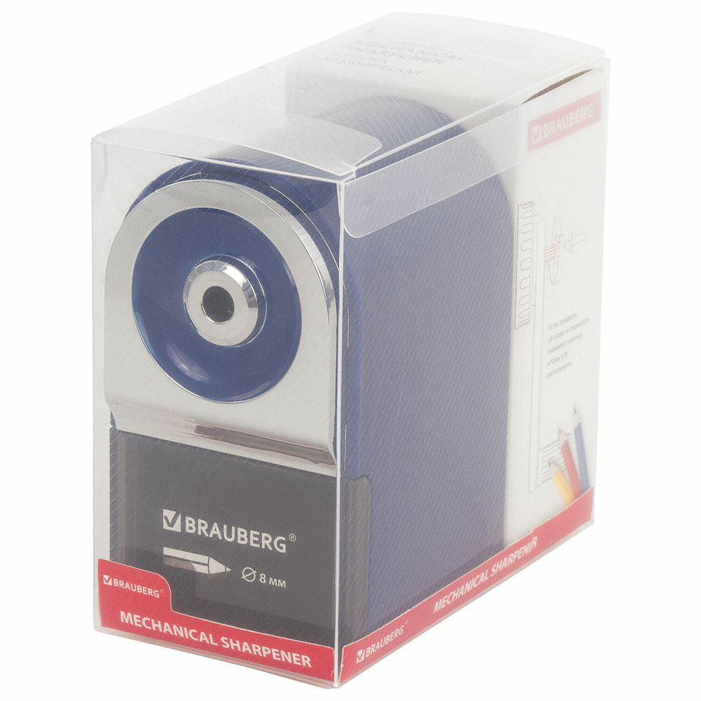Точилка механическая BRAUBERG "ORIGINAL", для чернографитных и цветных карандашей, крепление к столу, корпус синий