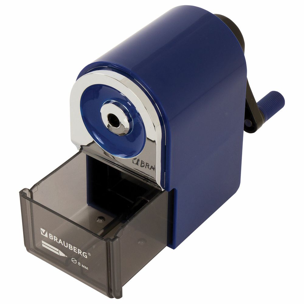 Точилка механическая BRAUBERG "ORIGINAL", для чернографитных и цветных карандашей, крепление к столу, корпус синий