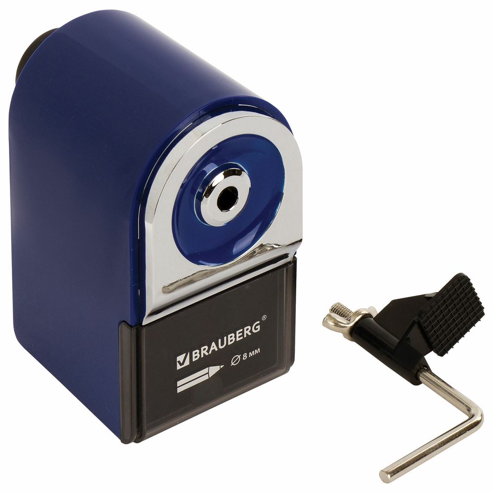 Точилка механическая BRAUBERG "ORIGINAL", для чернографитных и цветных карандашей, крепление к столу, корпус синий