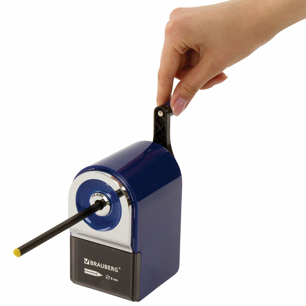 Точилка механическая BRAUBERG "ORIGINAL", для чернографитных и цветных карандашей, крепление к столу, корпус синий