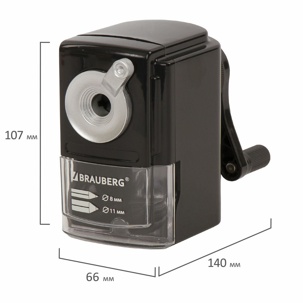 Точилка механическая BRAUBERG "STYLE", для ч/гр и цветных карандашей (в том числе утолщенных), крепление к столу, корпус черный