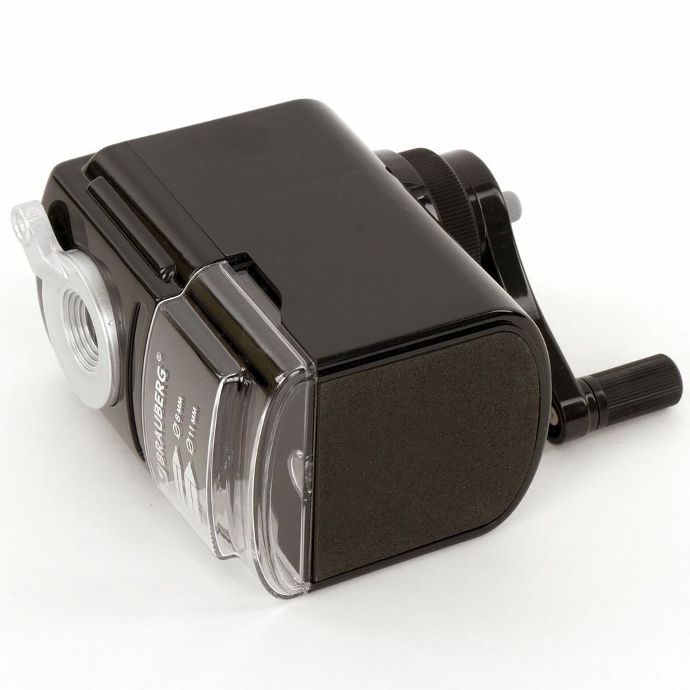 Точилка механическая BRAUBERG "STYLE", для ч/гр и цветных карандашей (в том числе утолщенных), крепление к столу, корпус черный