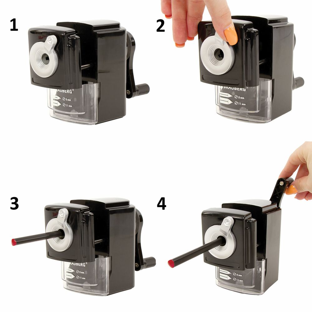 Точилка механическая BRAUBERG "STYLE", для ч/гр и цветных карандашей (в том числе утолщенных), крепление к столу, корпус черный