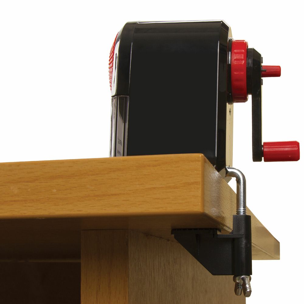 Точилка механическая BRAUBERG "ULTRA", для чернографитных и цветных карандашей, крепление к столу, корпус черный с красным