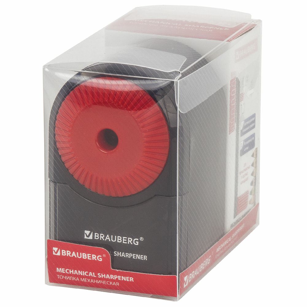 Точилка механическая BRAUBERG "ULTRA", для чернографитных и цветных карандашей, крепление к столу, корпус черный с красным
