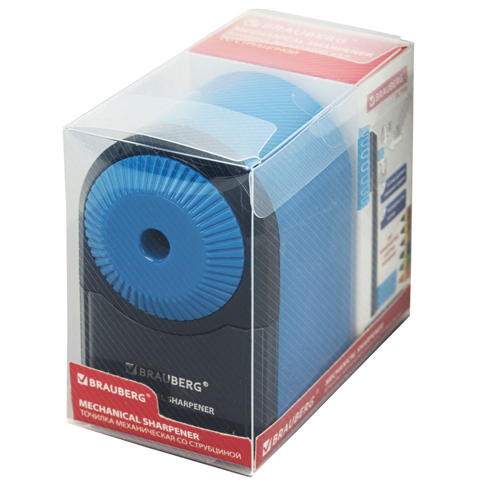 Точилка механическая BRAUBERG ULTRA для чернографитных и цветных карандашей, крепление к столу, цвет корпуса голубой с черным