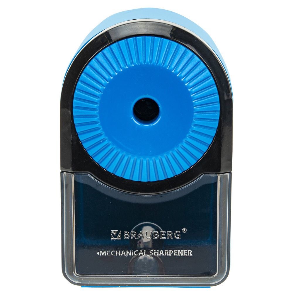 Точилка механическая BRAUBERG ULTRA для чернографитных и цветных карандашей, крепление к столу, цвет корпуса голубой с черным