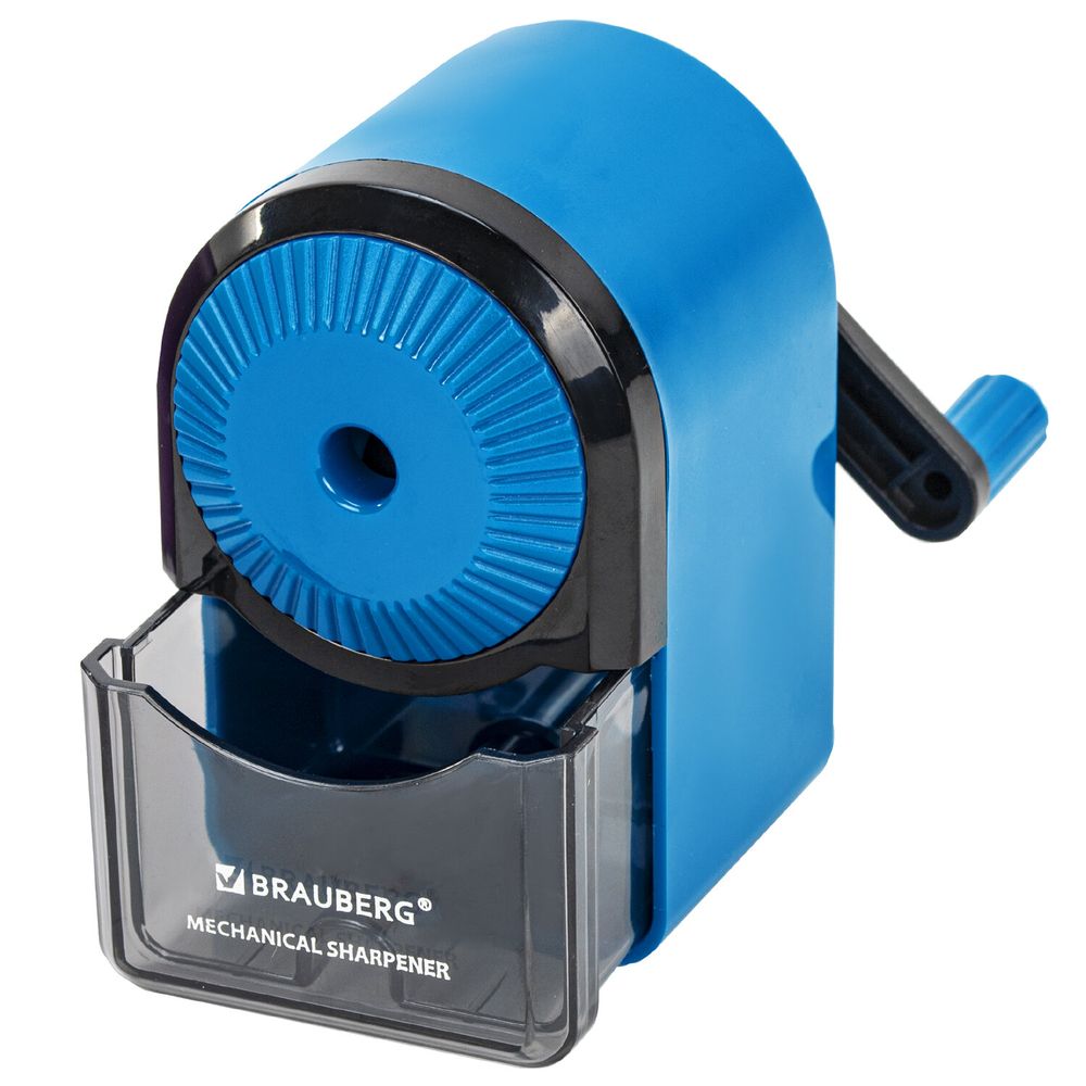 Точилка механическая BRAUBERG ULTRA для чернографитных и цветных карандашей, крепление к столу, цвет корпуса голубой с черным