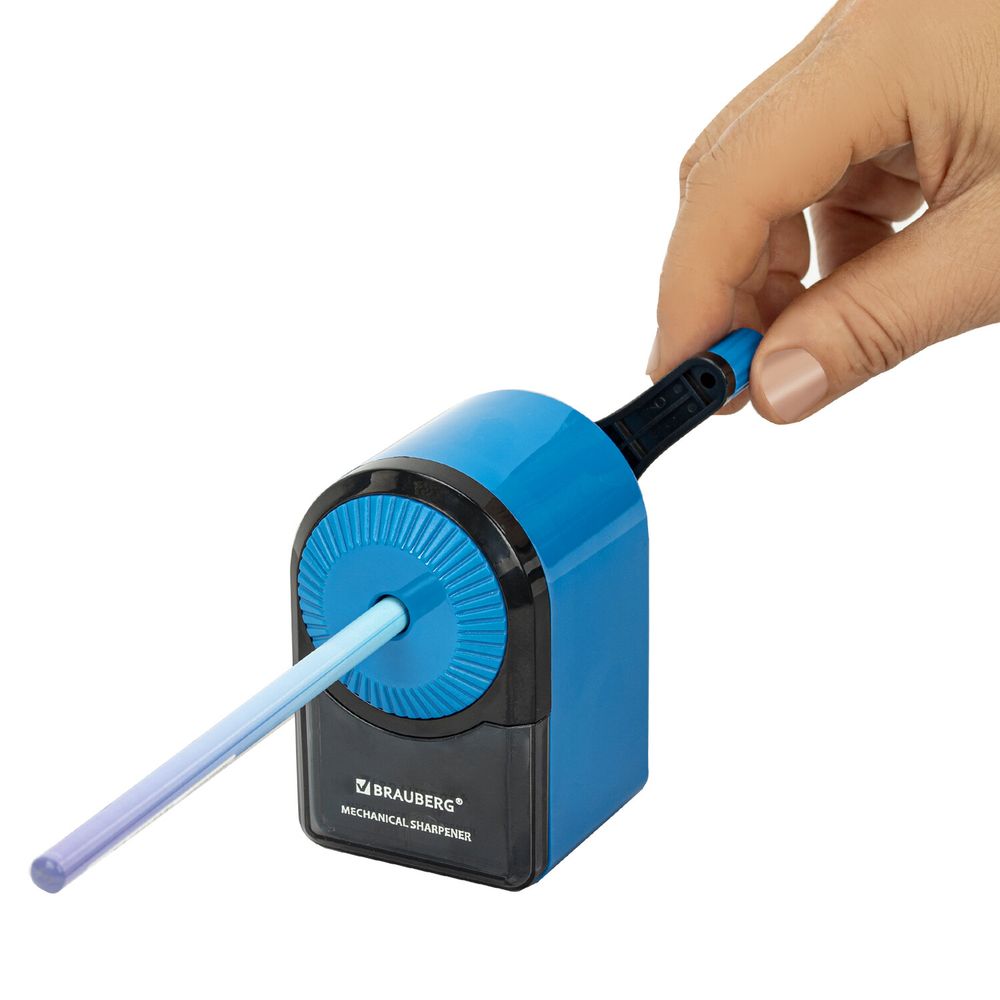 Точилка механическая BRAUBERG ULTRA для чернографитных и цветных карандашей, крепление к столу, цвет корпуса голубой с черным
