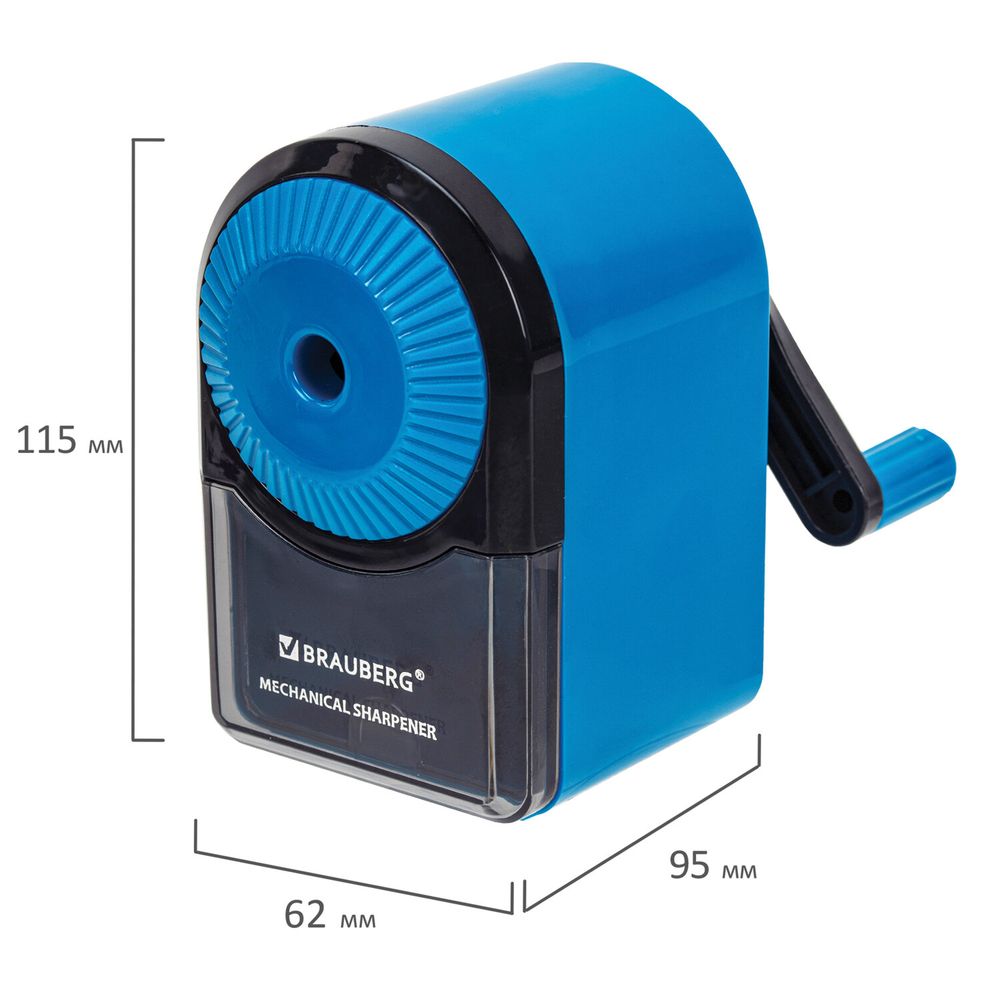 Точилка механическая BRAUBERG ULTRA для чернографитных и цветных карандашей, крепление к столу, цвет корпуса голубой с черным