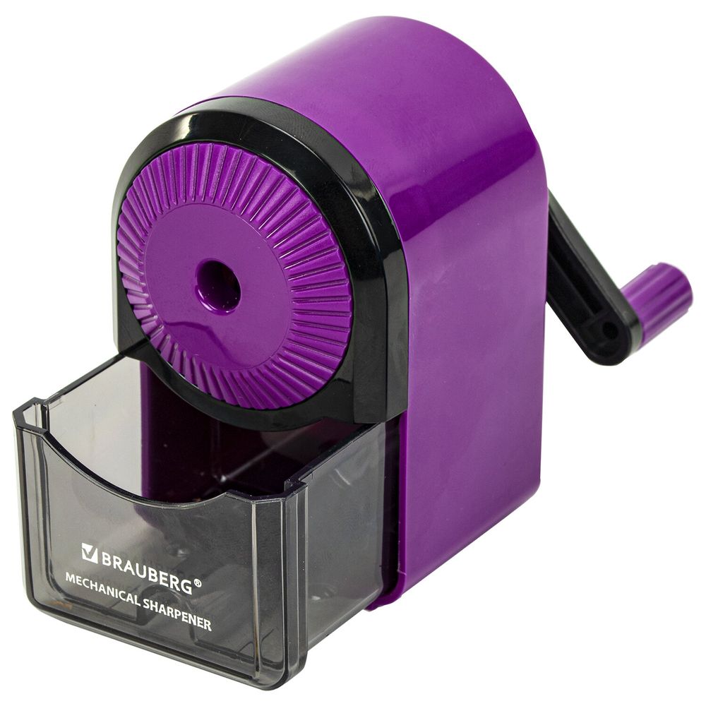Точилка механическая BRAUBERG ULTRA для чернографитных и цветных карандашей, крепление к столу, цвет корпуса сиреневый с черным