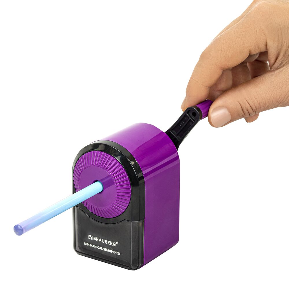 Точилка механическая BRAUBERG ULTRA для чернографитных и цветных карандашей, крепление к столу, цвет корпуса сиреневый с черным