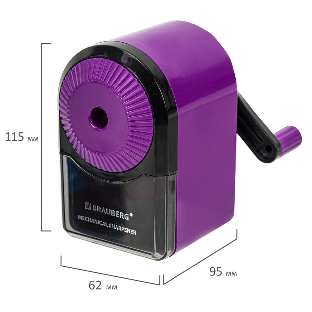 Точилка механическая BRAUBERG ULTRA для чернографитных и цветных карандашей, крепление к столу, цвет корпуса сиреневый с черным