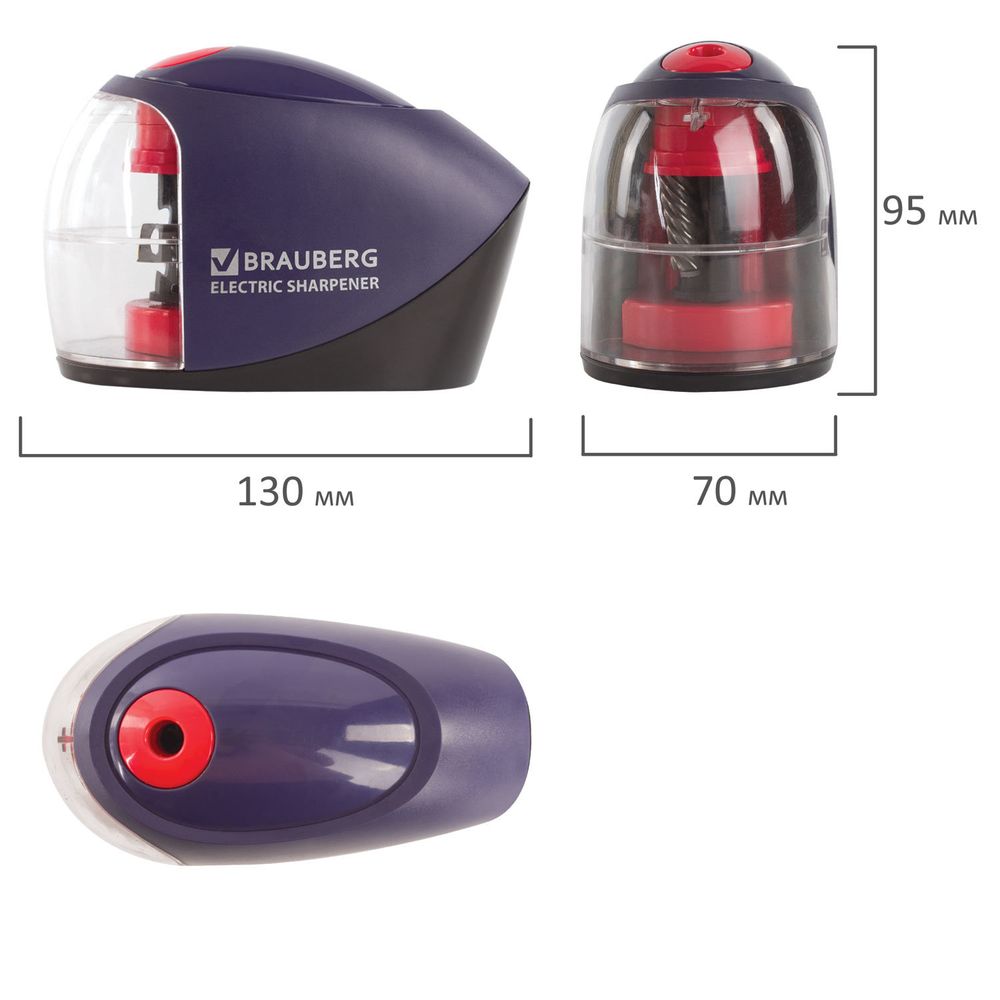 Точилка электрическая BRAUBERG "Delta", питание от 4 батареек АА, спиралевидное лезвие