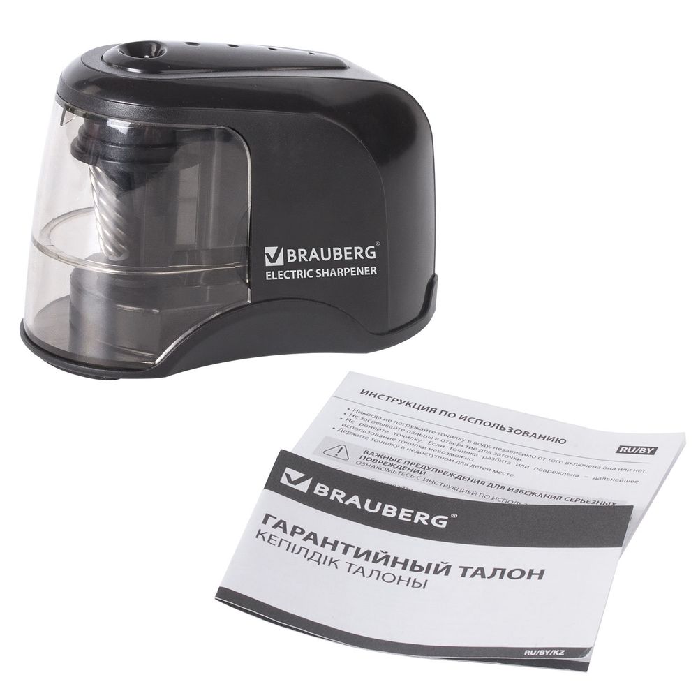 Точилка электрическая BRAUBERG "JET", питание от 4 батареек АА, спиралевидное лезвие
