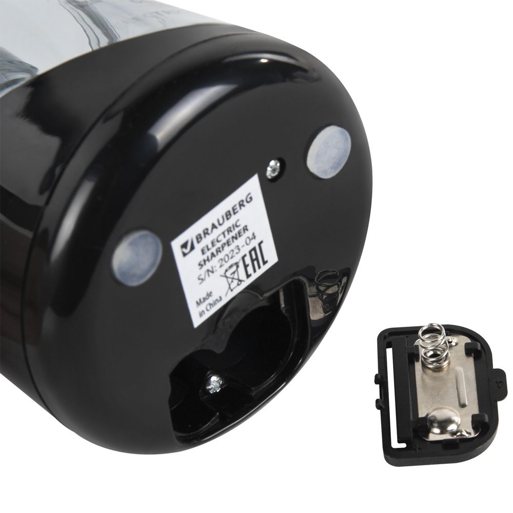 Точилка электрическая BRAUBERG DOUBLE BLADE BLACK, двойное лезвие, питание от 2 батареек АА