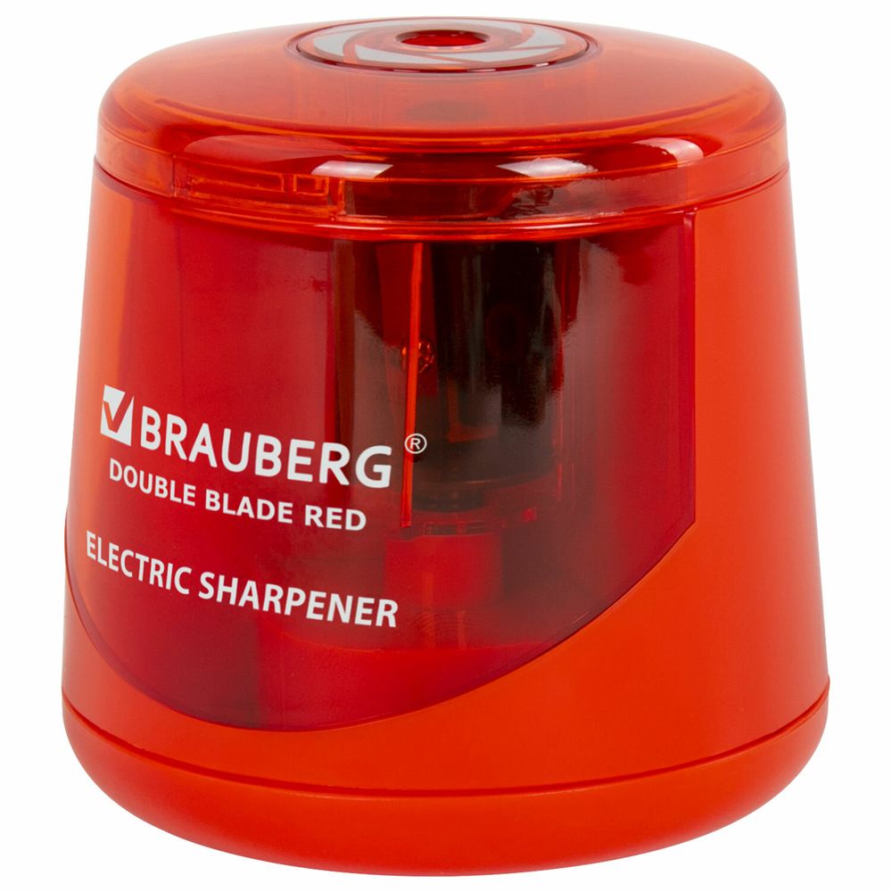 Точилка электрическая BRAUBERG DOUBLE BLADE RED, двойное лезвие, питание от 2 батареек АА