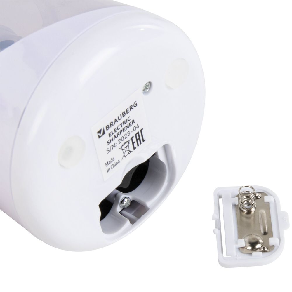 Точилка электрическая BRAUBERG DOUBLE BLADE WHITE, двойное лезвие, питание от 2 батареек