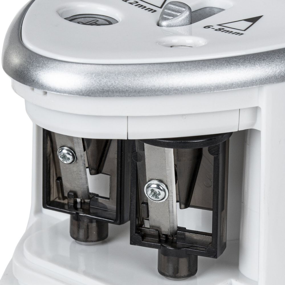 Точилка электрическая BRAUBERG DUAL (для 2 диаметров карандашей!), 4 батарейки АА, белая