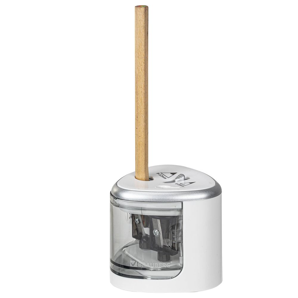 Точилка электрическая BRAUBERG DUAL (для 2 диаметров карандашей!), 4 батарейки АА, белая