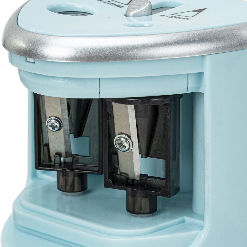 Точилка электрическая BRAUBERG DUAL (для 2 диаметров карандашей!), 4 батарейки АА, голубая