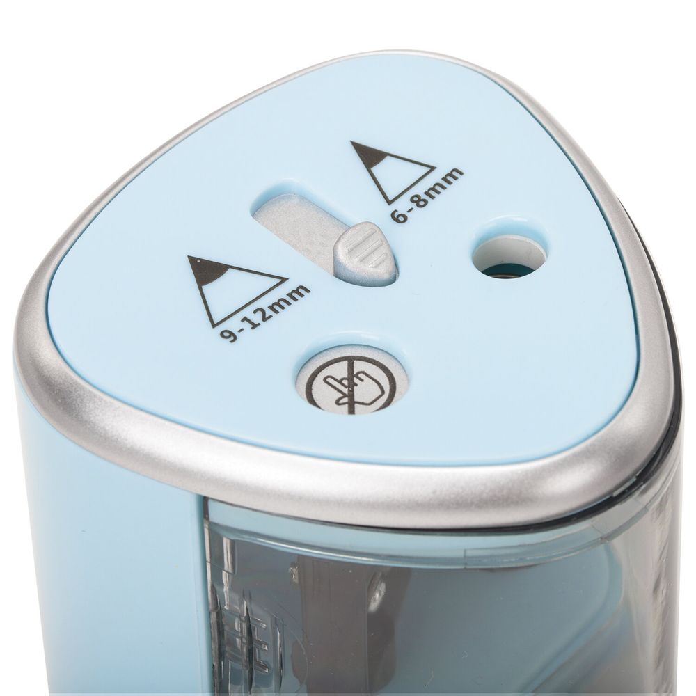 Точилка электрическая BRAUBERG DUAL (для 2 диаметров карандашей!), 4 батарейки АА, голубая