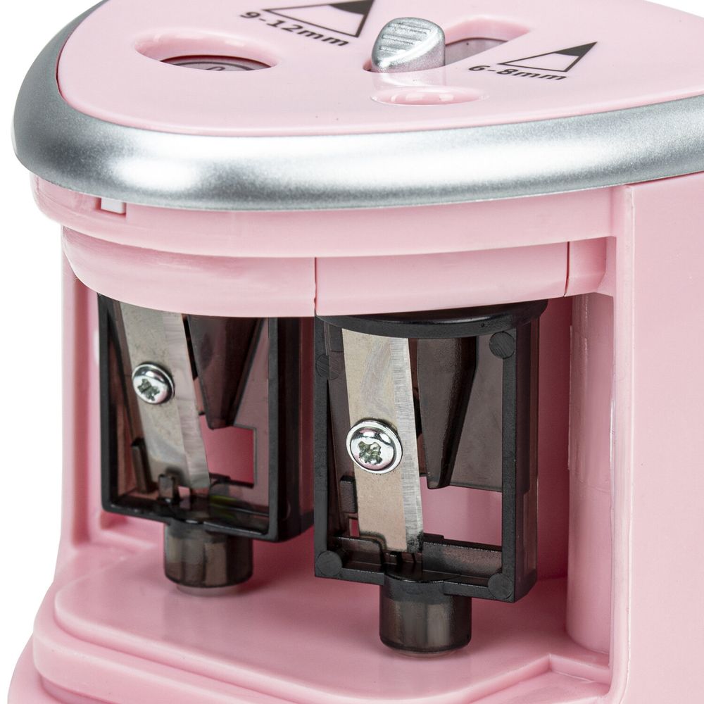 Точилка электрическая BRAUBERG DUAL (для 2 диаметров карандашей!), 4 батарейки АА, розовая