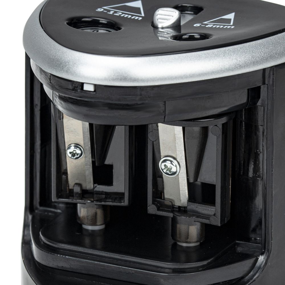 Точилка электрическая BRAUBERG DUAL (для 2 диаметров карандашей!), 4 батарейки АА, черная