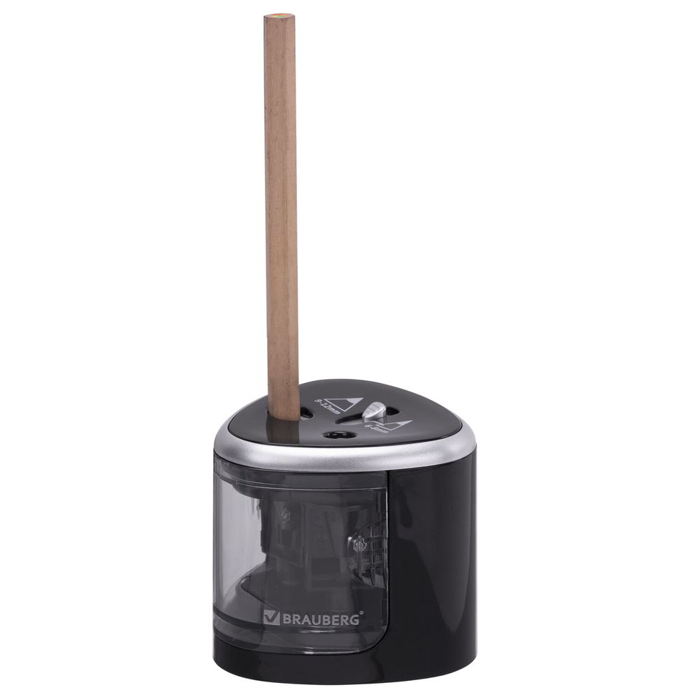 Точилка электрическая BRAUBERG DUAL (для 2 диаметров карандашей!), 4 батарейки АА, черная