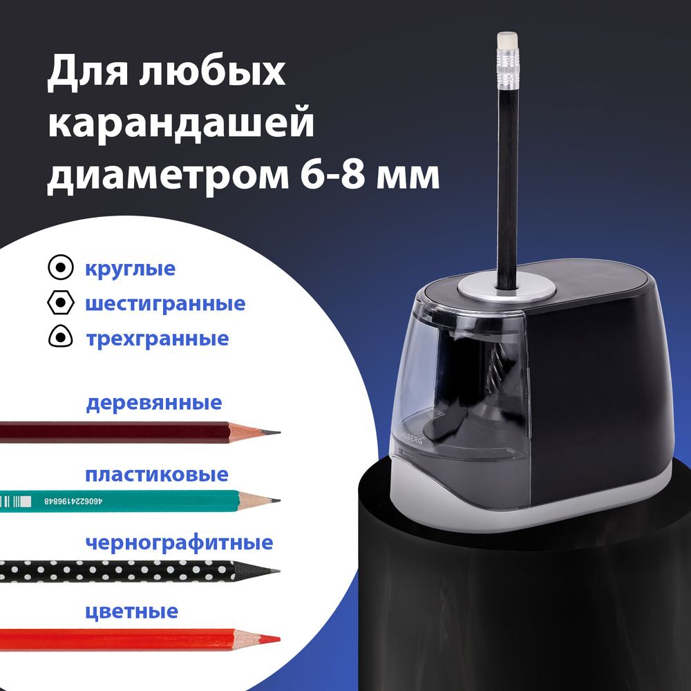 Точилка электрическая BRAUBERG ONE фреза с автостопом, 4 батарейки AA/USB (под адаптер)