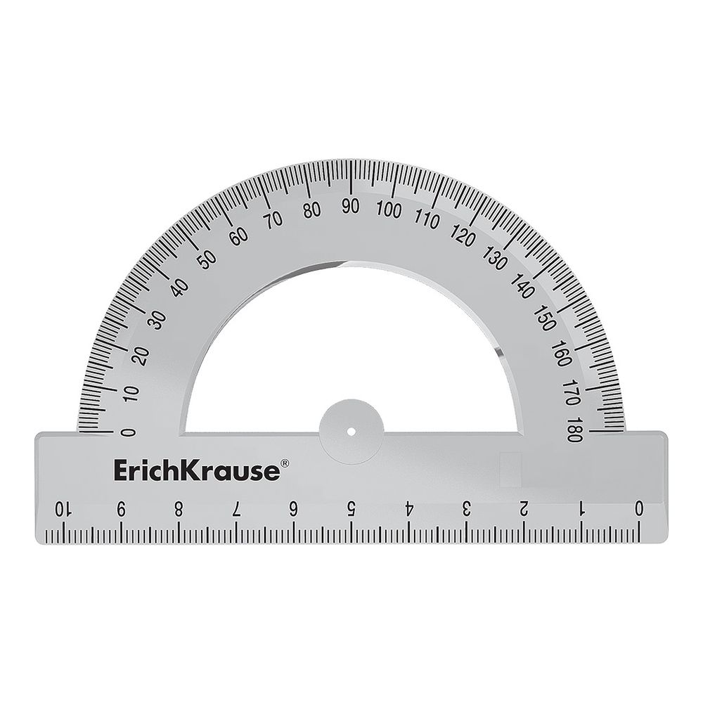 Транспортир пластиковый ErichKrause Clear, 180°/10см, прозрачный, в коробке-дисплее