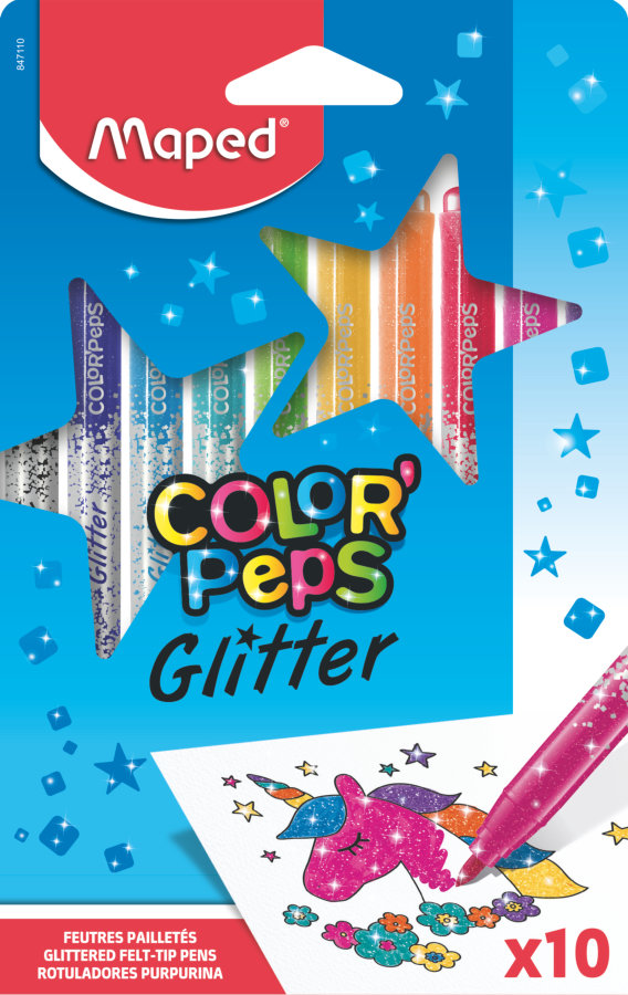 Фломастеры с блестками, MAPED COLOR′PEPS GLITTER, в картонном футляре, 10 цветов