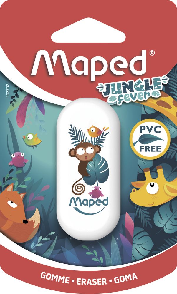 Ластик овальной формы, MAPED JUNGLE FEVER, белый, мягкий, декорированный, в блистере